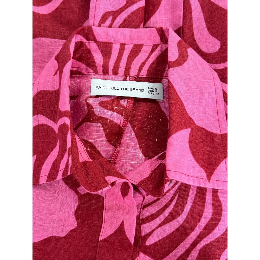 FAITHFULL THE BRAND Mini Dress Pink Rae Linen Floral Long Sleeve Boho Size 2 - Picture 4 of 12